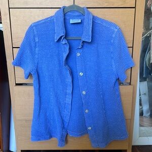 Blue textured linen button up